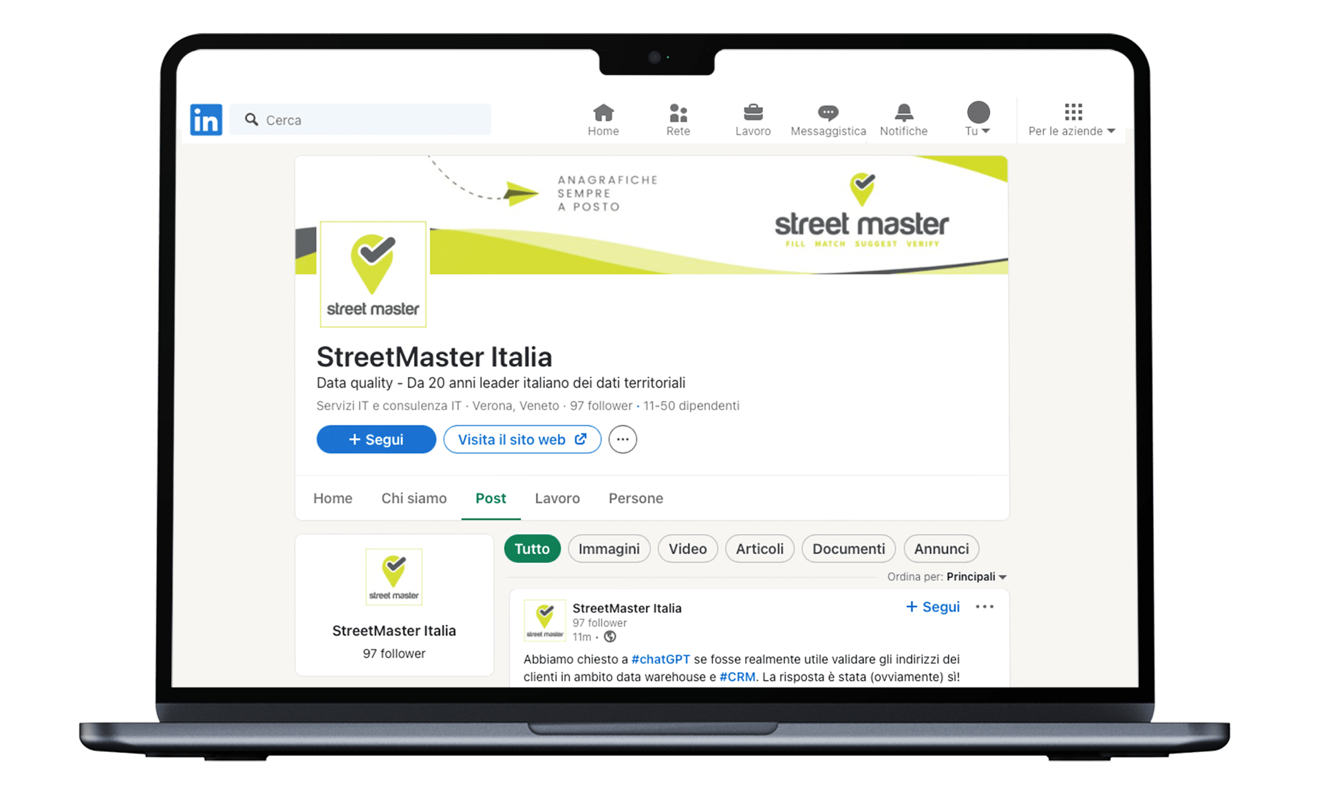Gestione canale social LinkedIn Street Master
